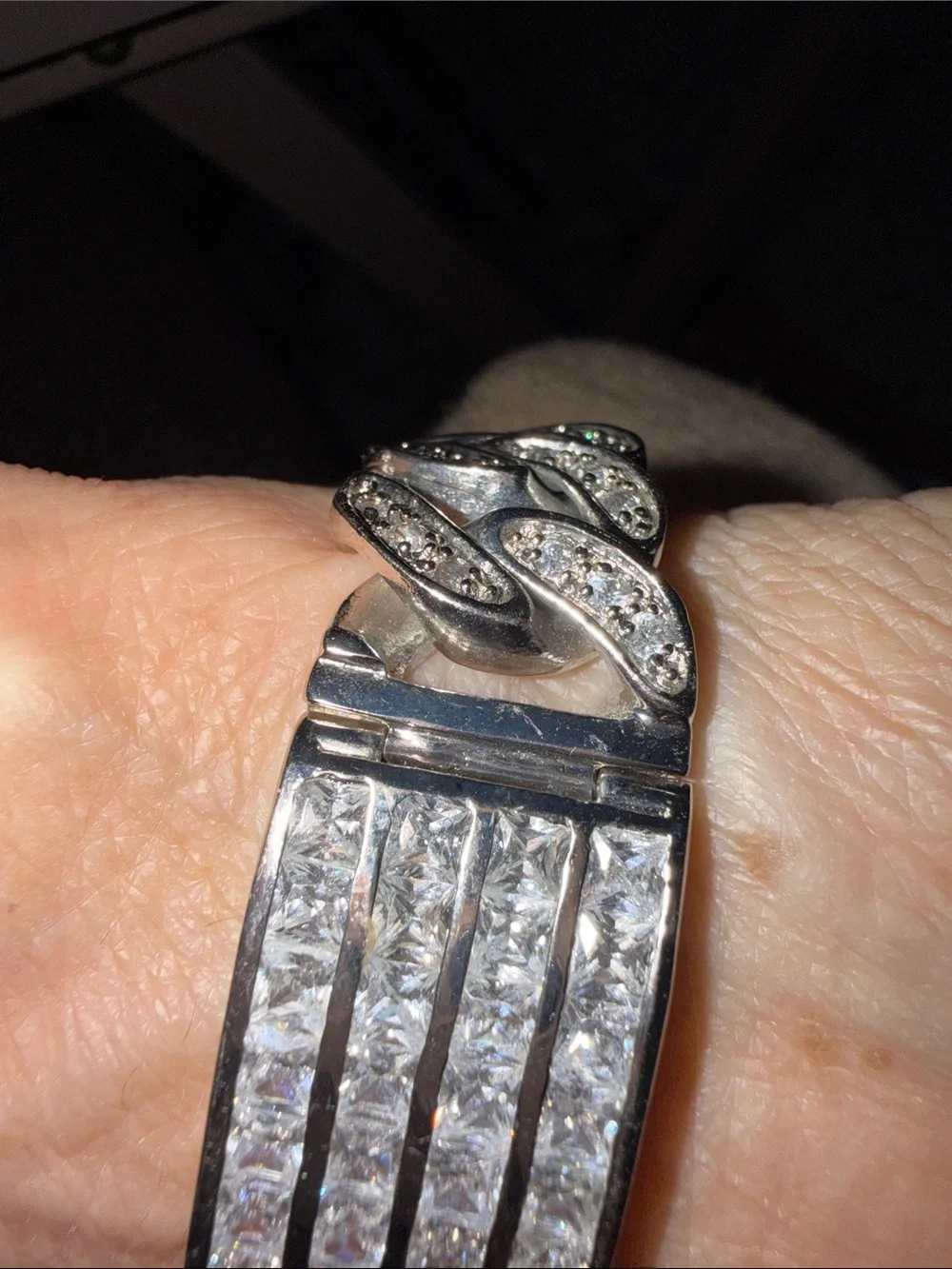 Silver Crystal Cuban Link ID Bracelet - Women Accessories